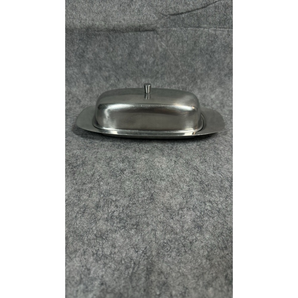Vintage Raimond 18 8 Stainless Silver Covered Butter Dish  Italy